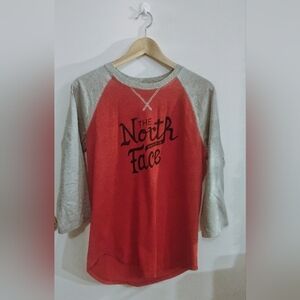 The North Face Red and Gray Raglan Tee, Sz Small